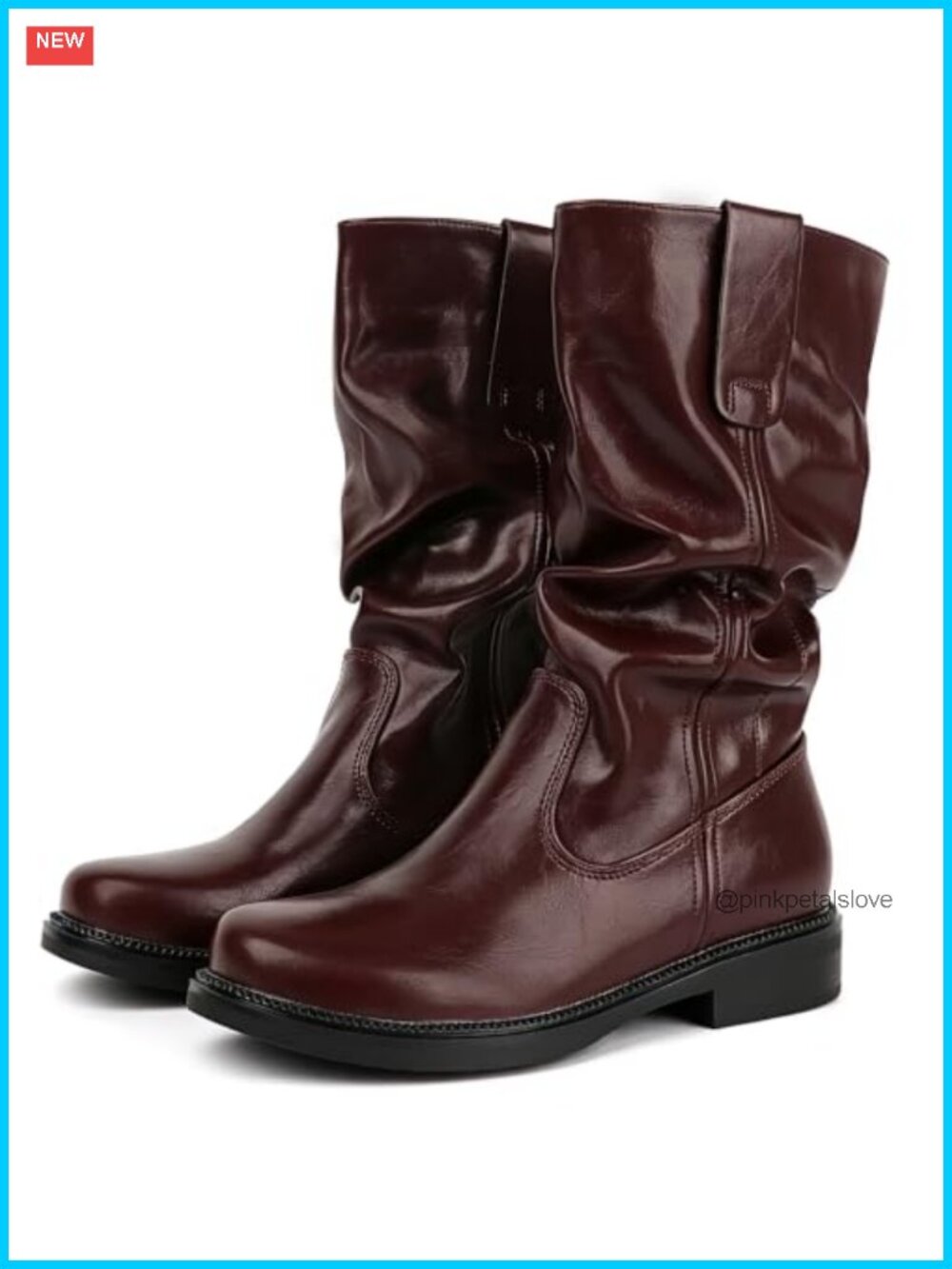 Women Slouch Mid Calf Pull On Flat Boots Low Heel Riding Boots